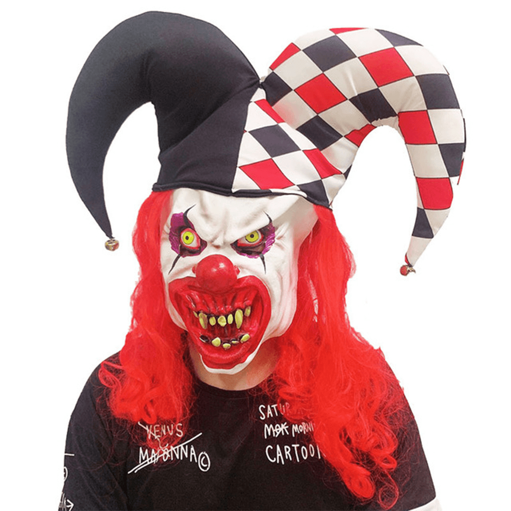 Redhead Big Hat Clown Scary Face Latex Mask for Halloween Toys - Trendha