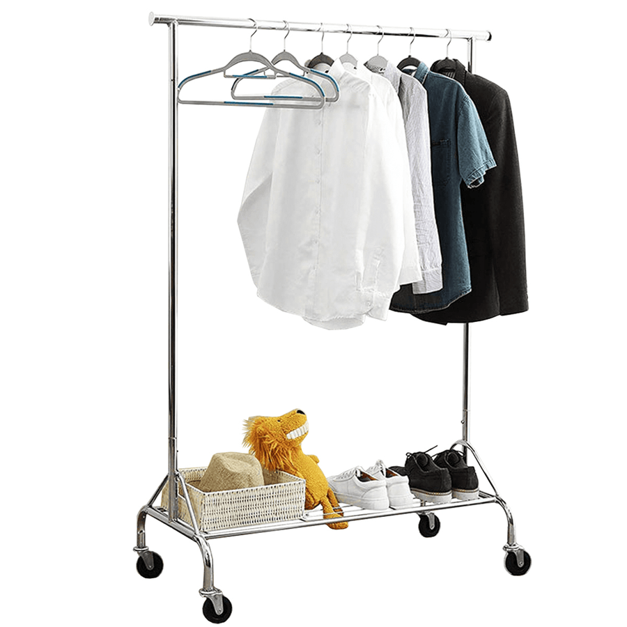 1Pc Garment Rack with a Net Shelf and Wheels Mobile Folding Convenient Storage Clothes Hanger Household Organizer Supplies - Trendha