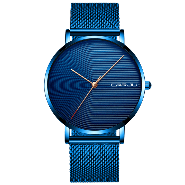 CRRJU 2164 Full Steel Strap Fashion Alloy Case Simple Blue Dial Men Watch Quartz Watch - Trendha