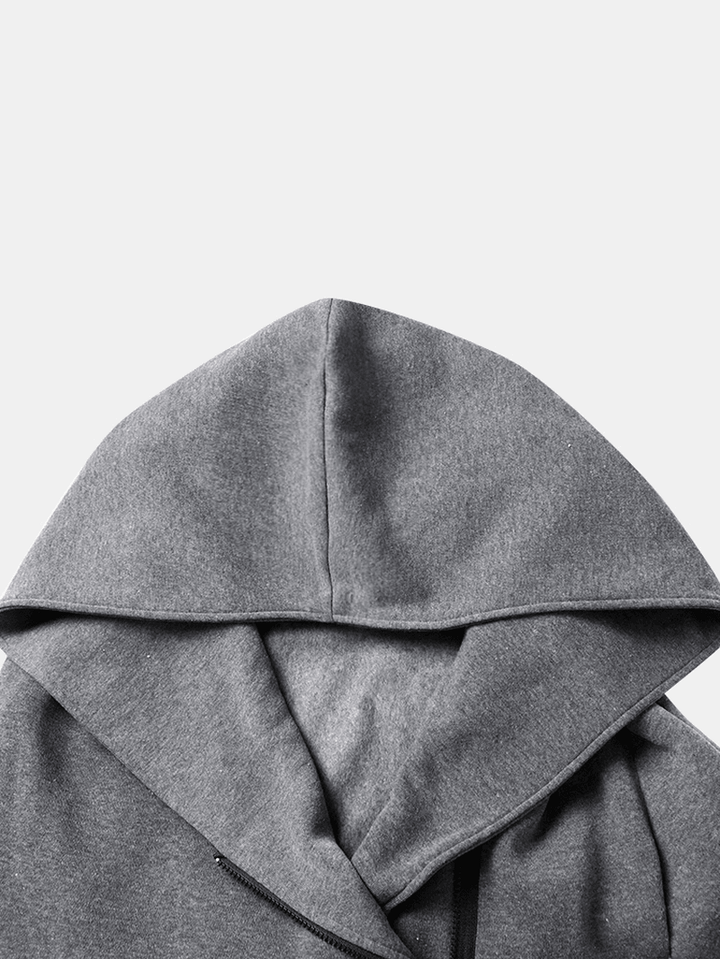 Mens Hooded Zipper Pocket Symmetry Hem Dark Grey Cardigans - Trendha