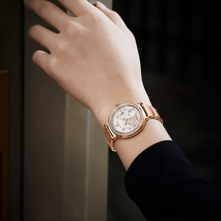 NAVIFORCE 5016 Date Display Full Steel Ladies Wrist Watch Crystal Classic Design Quartz Watch - Trendha