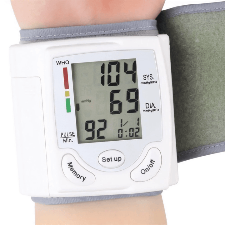 Portable Automatic Digital LCD Display Wrist Blood Pressure Monitor Device Heart Beat Rate Pulse Meter Measure Tonometer White - Trendha