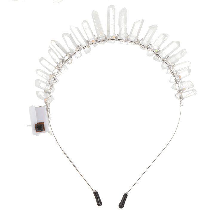 LED Crown Crystal Headband Headdress Garland Bridal Jewelry 3 Mode Flash Light Christmas Halloween Party Gift - Trendha