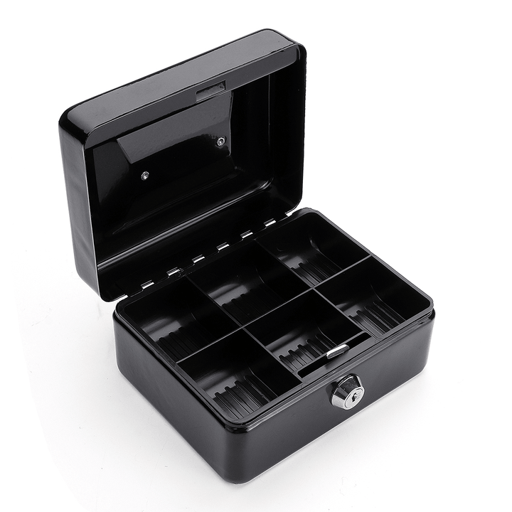 Mini Portable Money Safe Storage Case Black Sturdy Metal with Coin Tray Cash Carry Box - Trendha