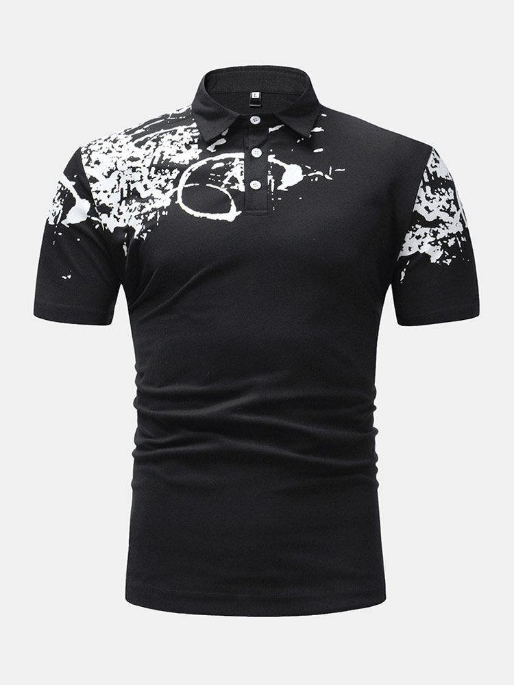 Mens Abstract Print Fold Down Collar Short Sleeve Casual Golf Shirts - Trendha