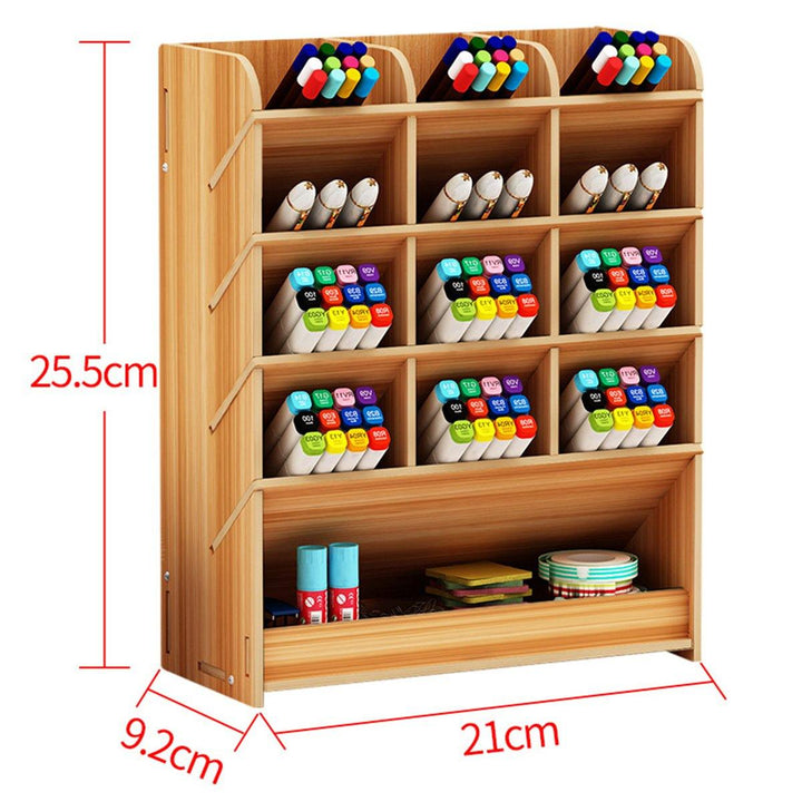 Wooden Desk Organizer Multi-Functional DIY Pen Holder Box Cell Phone Holder Desktop Stationary Home Office Supplies Storage Rack with Drawer - Trendha