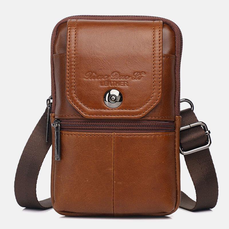 Men Genuine Leather Vintage Multi-card Slot 6.5 Inch Mini Phone Bag Crossbody Bag Waist Bag Cowhide Bag - Trendha