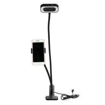 2-in-1 Cell Phone Holder with LED Selfie Ring Light for Live Stream Phone Clip Holder Adjustable Desk Lamp Makeup Light - Trendha