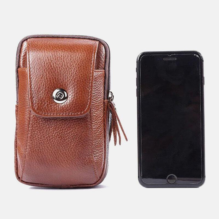 Men Genuine Leather Retro Business Waterproof Hanging 6.3 Inch Phone Bag Waist Bag - Trendha