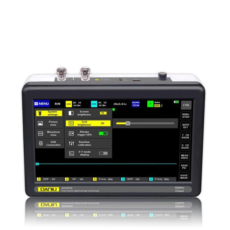 DANIU ADS1013D 2 Channels 100MHz Band Width 1GSa/s Sampling Rate Oscilloscope with 7 Inch Color TFT LCD Touch Screen - Trendha