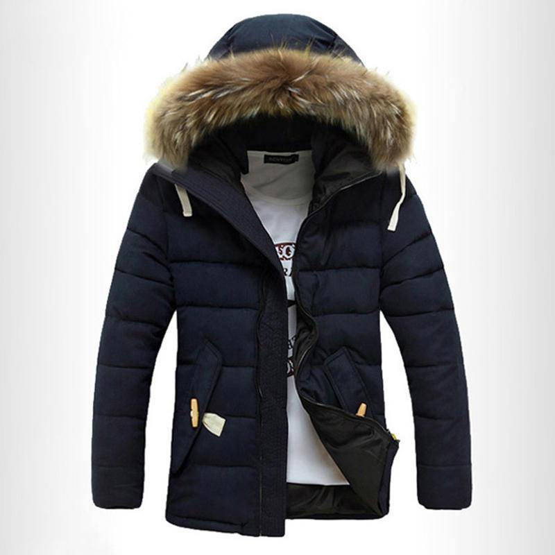 Mens Windproof Winter Thick Warm Furry Hood Parka Jacket - Trendha