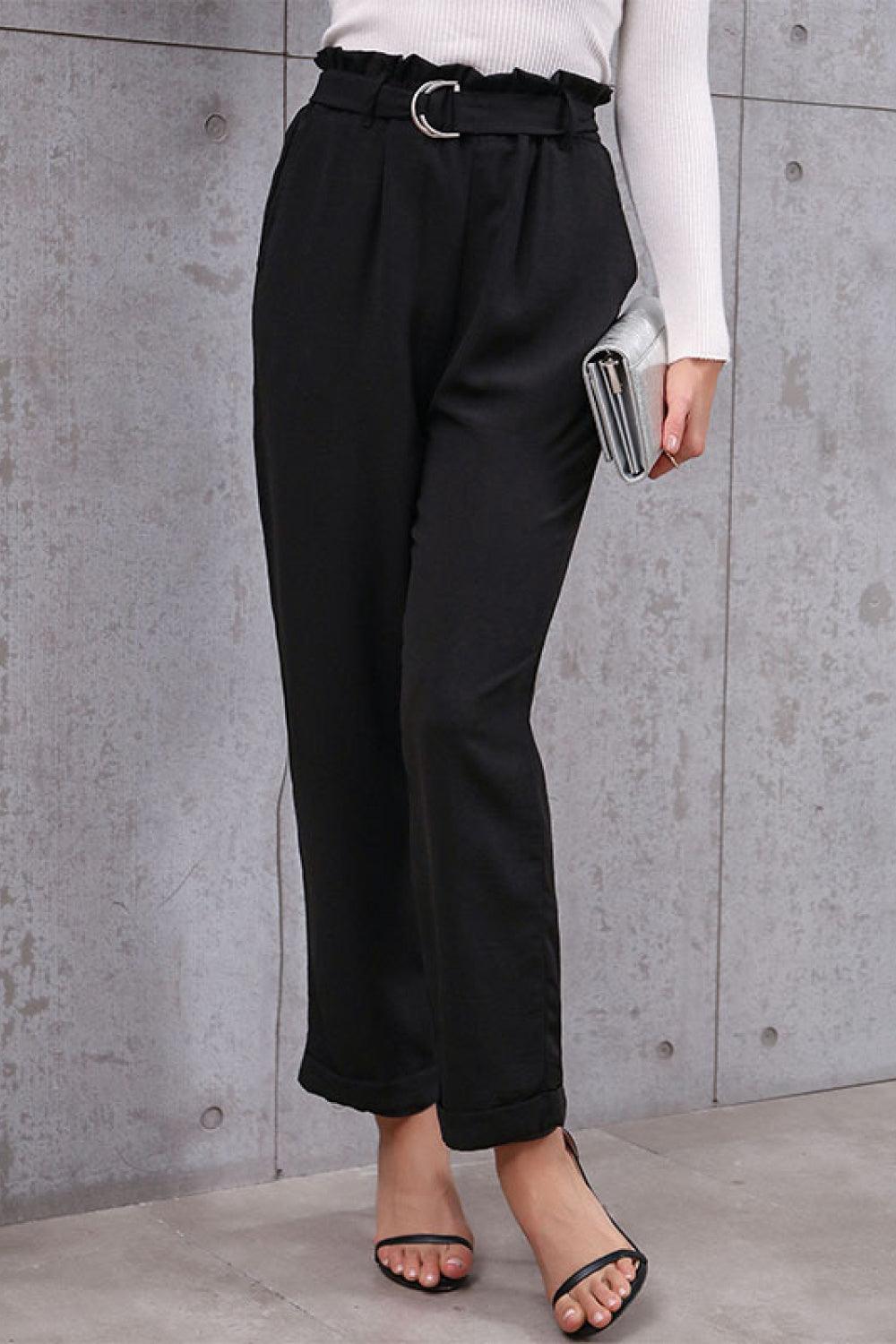 Belted Paperbag Waist Pants - Trendha