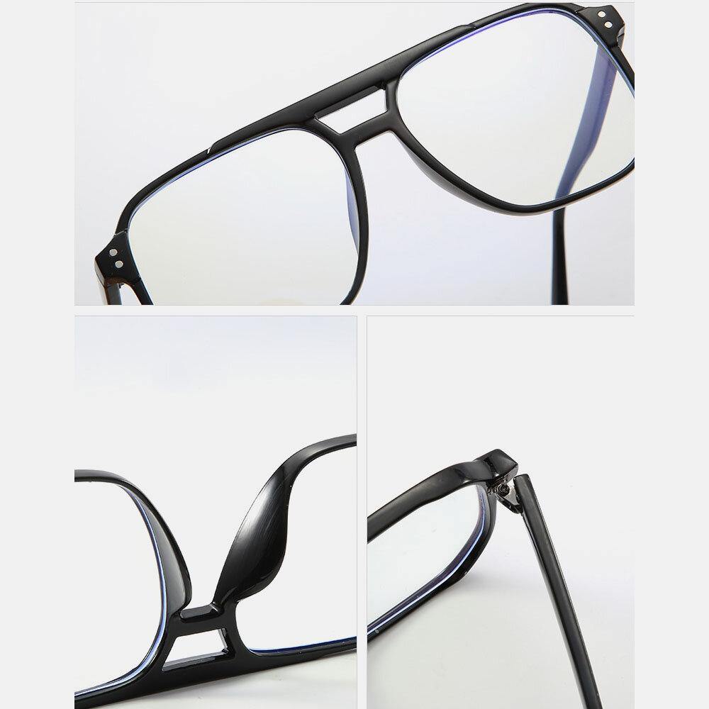 Unisex Double Bridge Large Full Frame Anti-blue Light Retro Glasses - Trendha