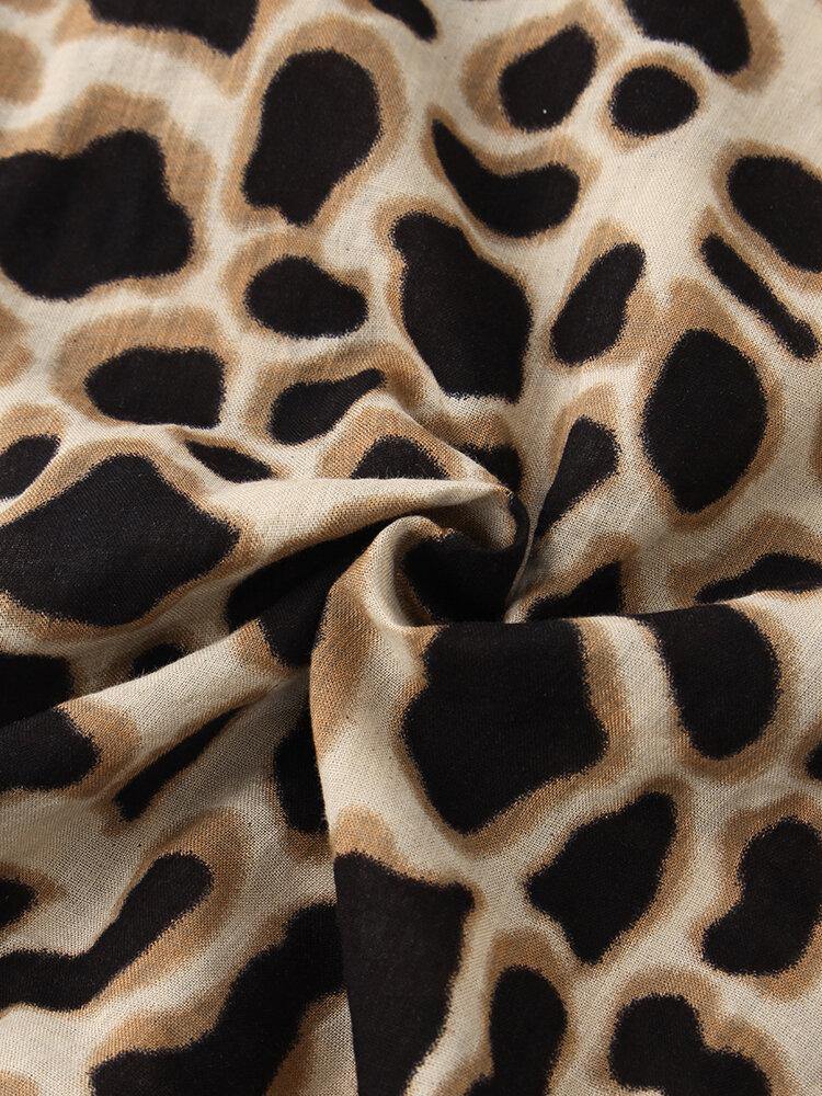 Mens Leopard Print Henley Collar Short Sleeve Shirts - Trendha