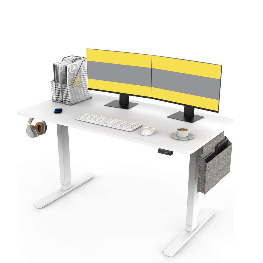 Standing Desk Electric Height Adjustable Desk with Storage Bag and Hook, 48 x 24 Inches Computer Desk for Workstation Home Office Table Sit Stand Desk with Splice Board/White Frame - Trendha