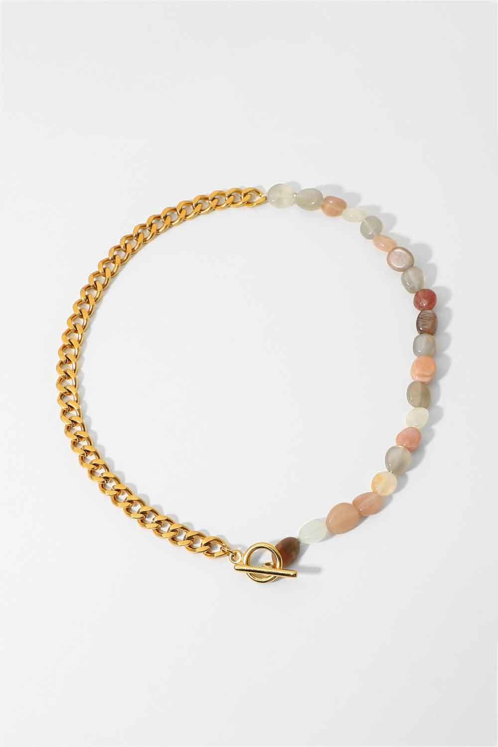 Stainless Steel Half Bead Half Chain Necklace - Trendha