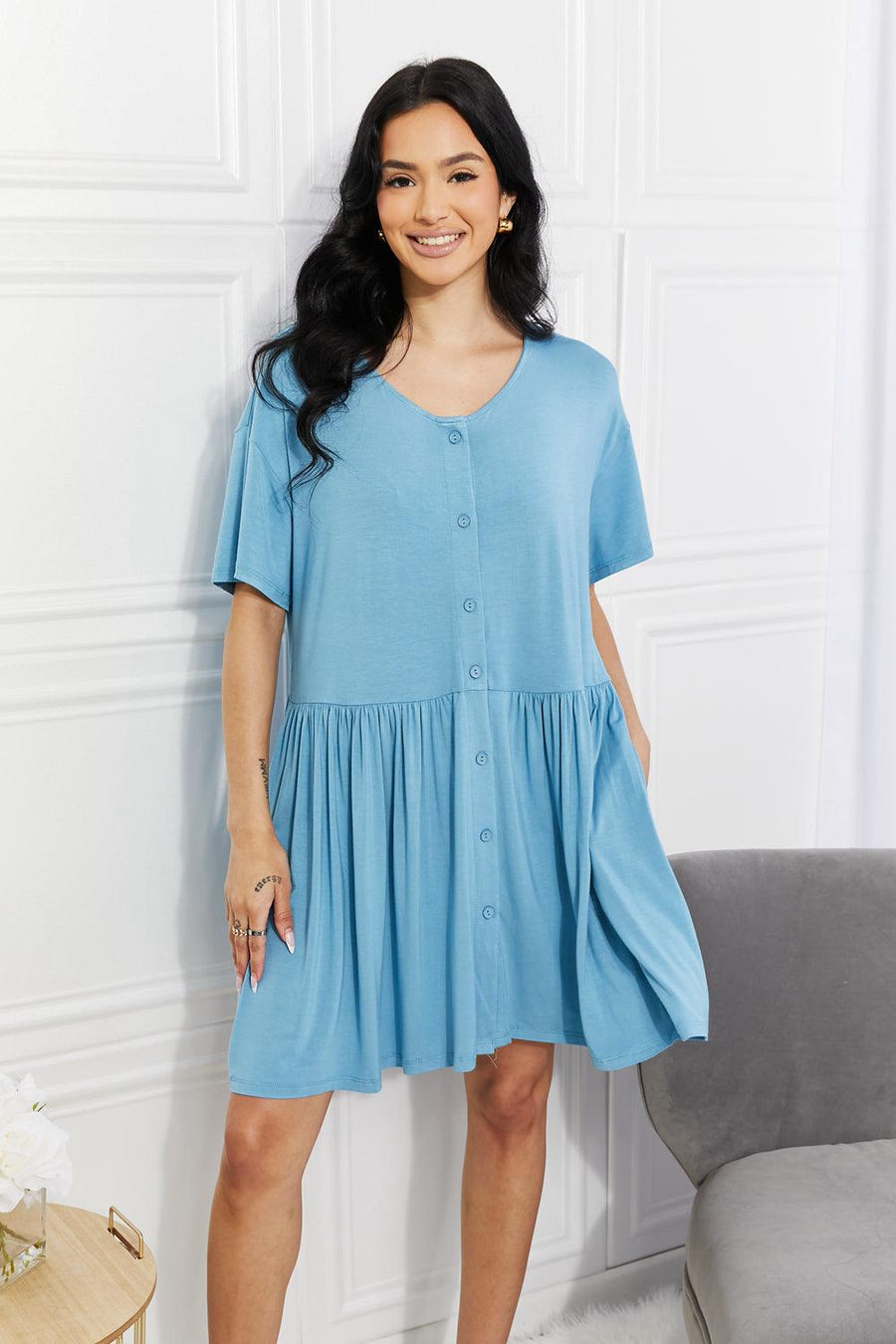 Yelete Full Size Oh Sweet Spring Button Up Flare Dress - Trendha
