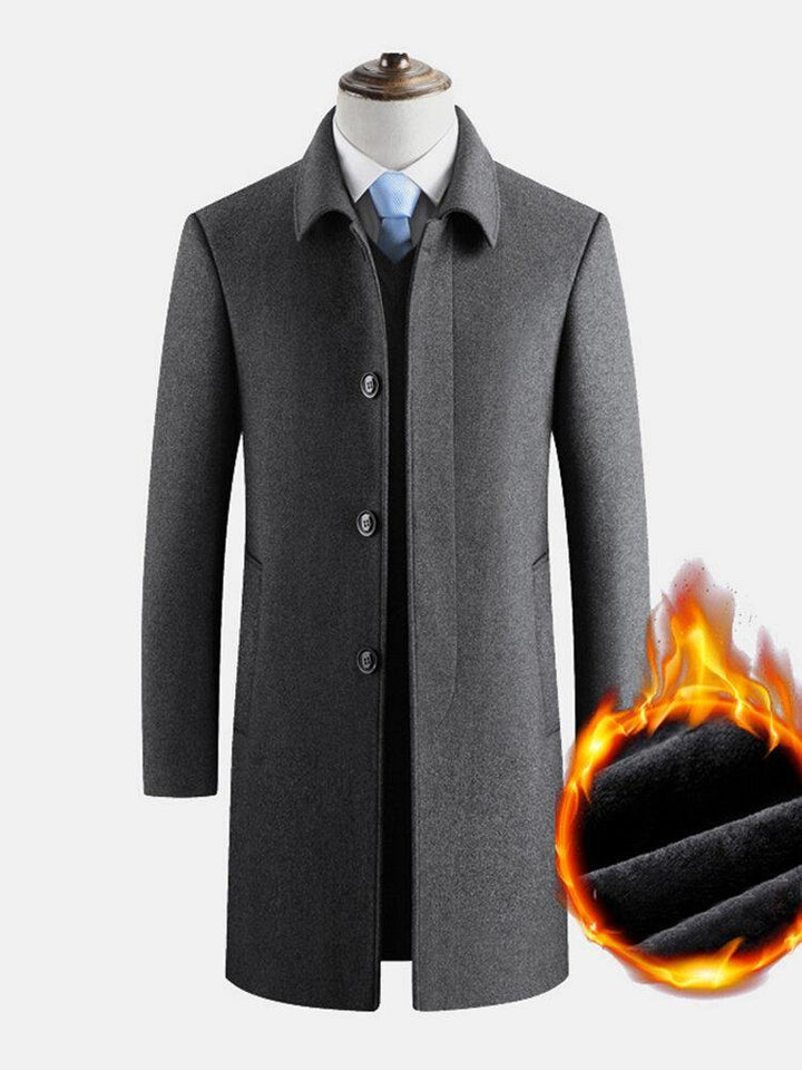 Mens Solid Color Thick Warm Single-Breasted Business Woolen Cloth Trench Coats - Trendha