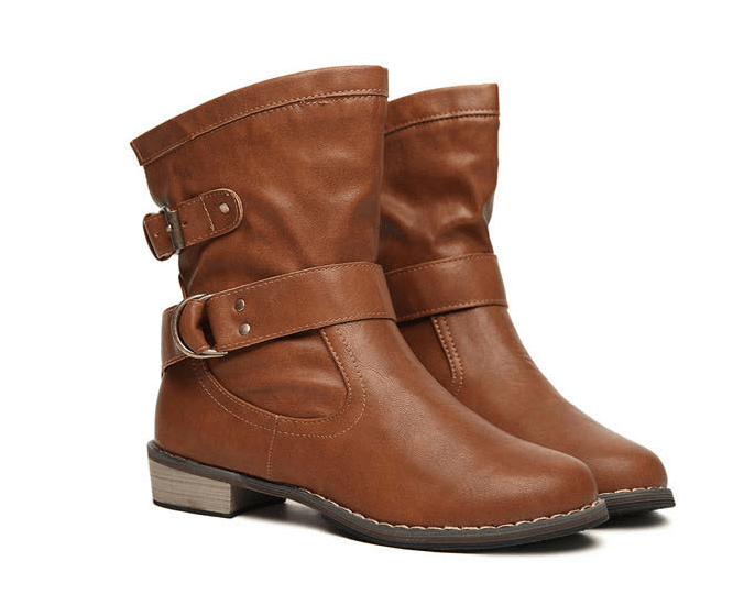 European and American round head low heel boots - Trendha