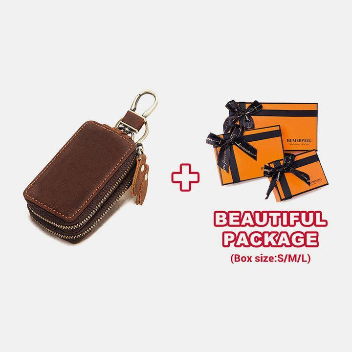 Men Genuine Leather Cowhide Car Key Storage Bag Hanging Waist Bag Wallet - Trendha