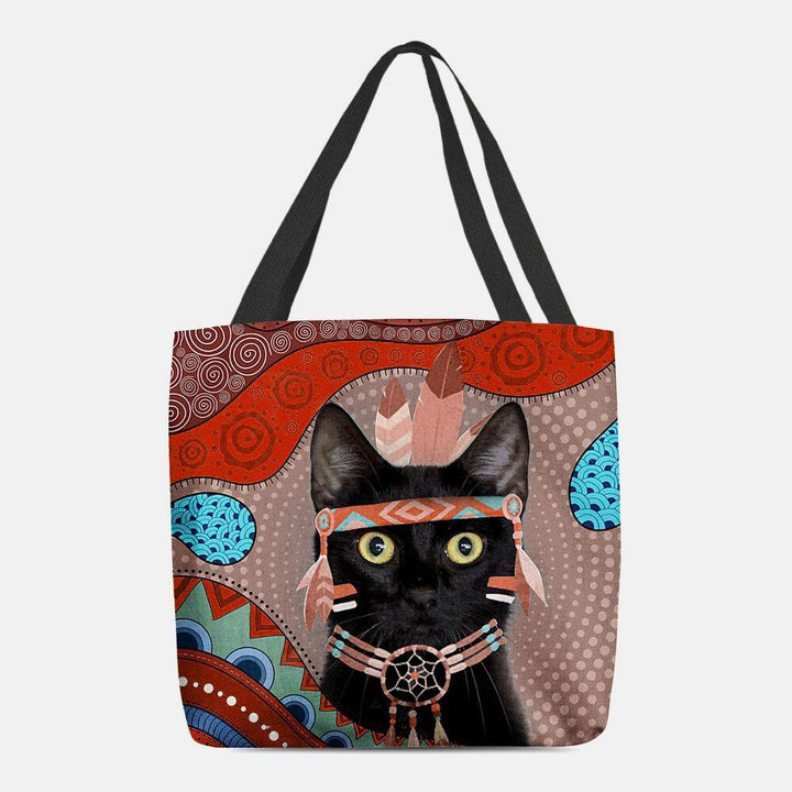 Women Felt Cute Cartoon Egyptian Dressed Black Cat Pattern Shoulder Bag Handbag Tote - Trendha