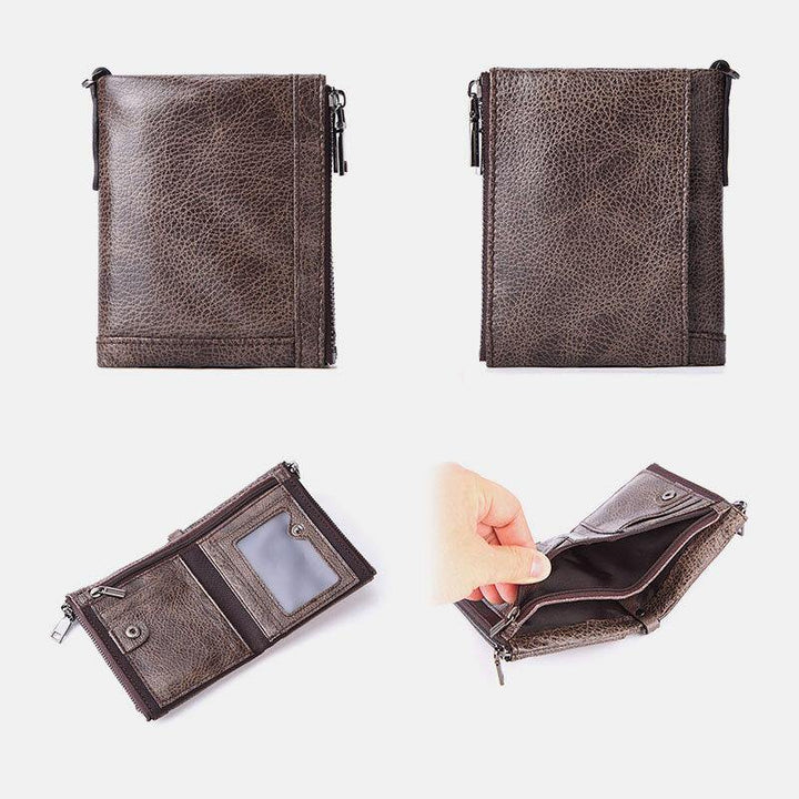 Men Genuine Leather Cowhide RFID Blocking Anti-theft Retro Business Card Holder Wallet - Trendha