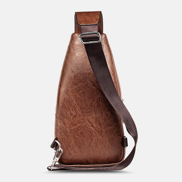 Men PU Leather Multifunctional Large Capacity Waterproof 6.5Inch Phone Bag Chest Bag Crossbody Bags - Trendha