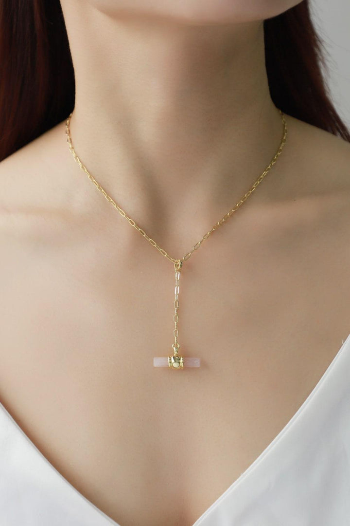 Gold-Plated Bar Pendant OT Chain Necklace - Trendha