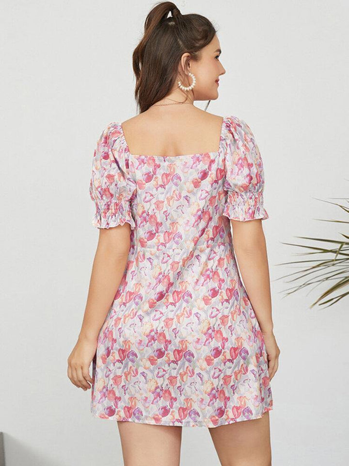 Puff Sleeve Printing Leisure Summer Holiday Dress For Women - Trendha