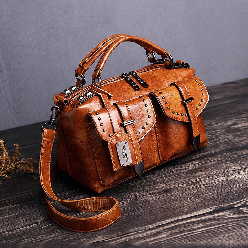 Retro new style oil wax leather handbag - Trendha