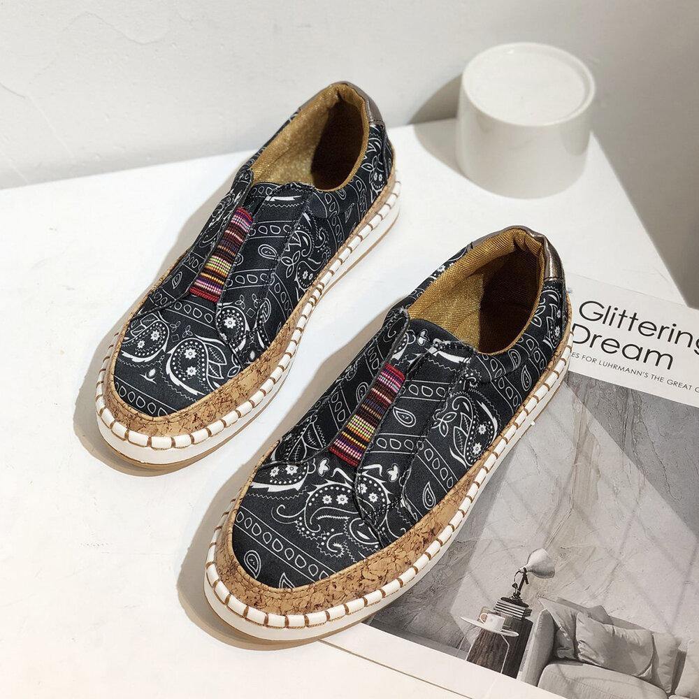 Women Folkways Printing Comfy Slip On Casual Flat Shoes - Trendha