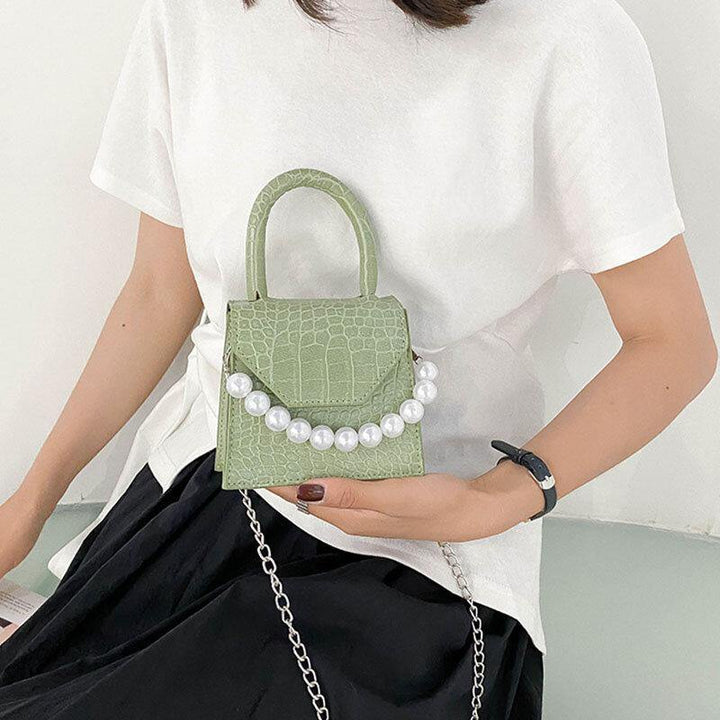 Women Pearls Chain Decor Flap Embossed Snake Pattern Mini Handbag Crossbody Bag Shoulder Bag - Trendha