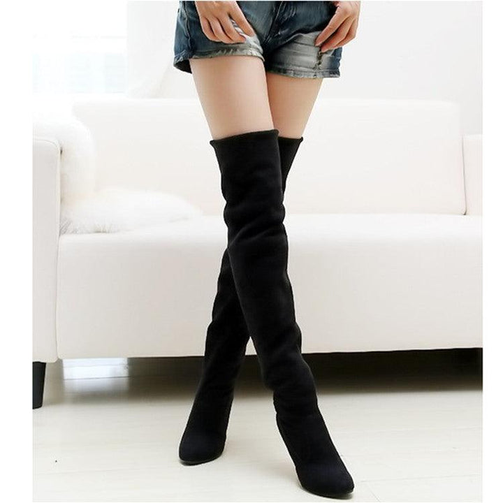 Pointed over-knee stretch high heel high boots - Trendha