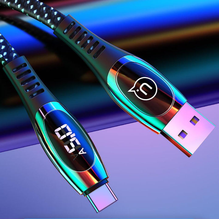 USAMS U36 5A LED Display Real-Time Current Nylon Braided USB Type C Cable Fast Charge 1.2M Data Cable for Samsung Galaxy Xiaomi Huawei Mobile Phone - Trendha