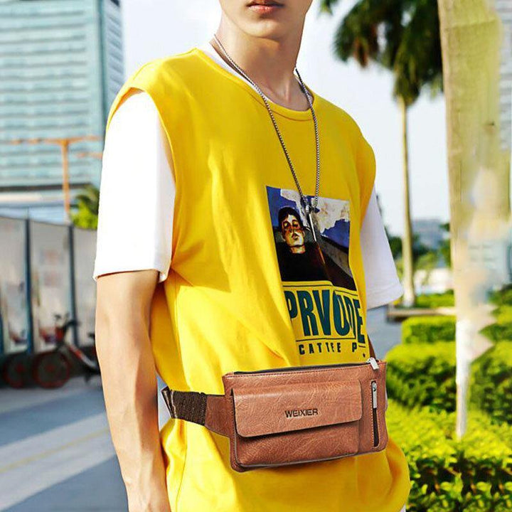 Men's Large Capacity PU Leather Anti-Theft Phone Bag Waist/Chest/Crossbody Bag - Trendha