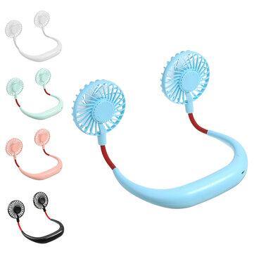DC 5V 1A Neck Hanging Fan Dual Head Cooling Mini Fan USB Rechargeable Camping Travel - Trendha