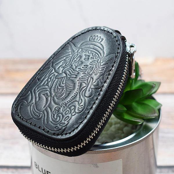 Men And Women Genuine Leather Retro Embossed Key Bag - Trendha