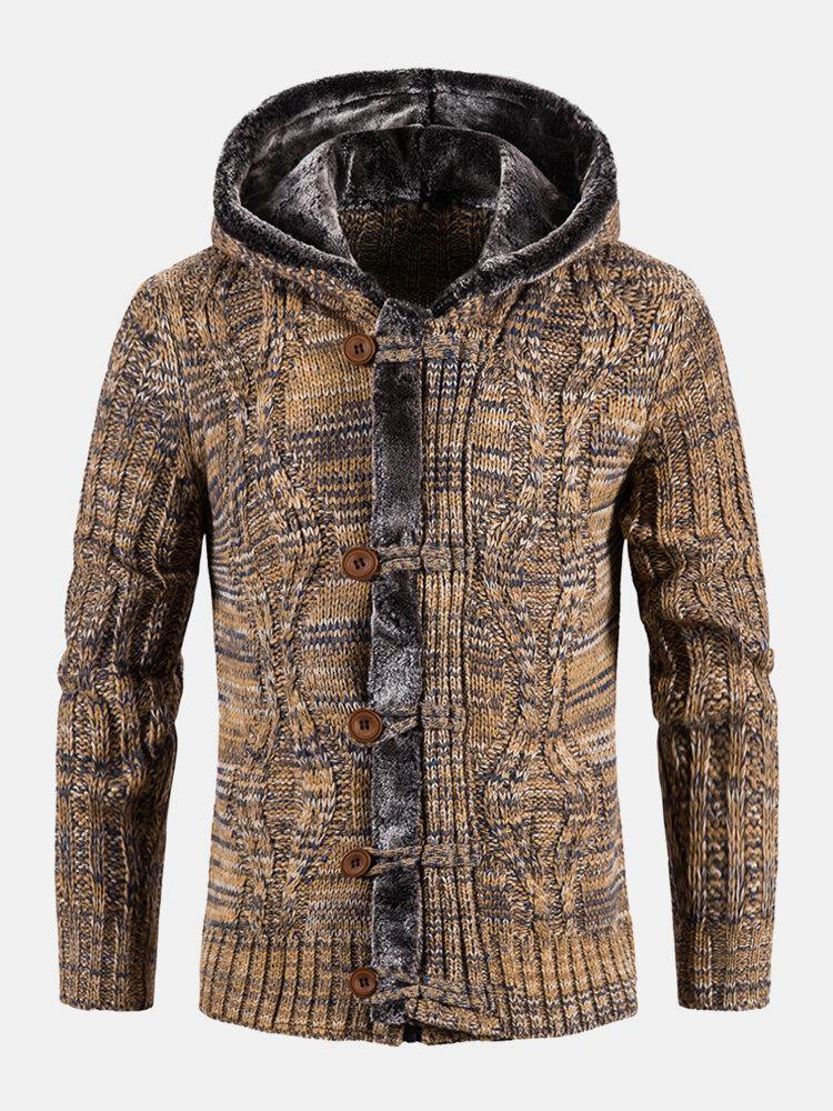 Mens Vintage Cable Knitted Thick Hooded Sweater Cardigans - Trendha