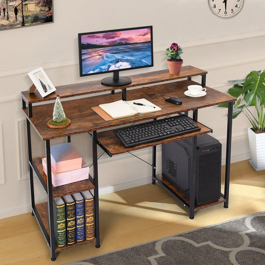 Modern Computer Desk With Storage Shelves Home Learning Desk Workstation - Trendha