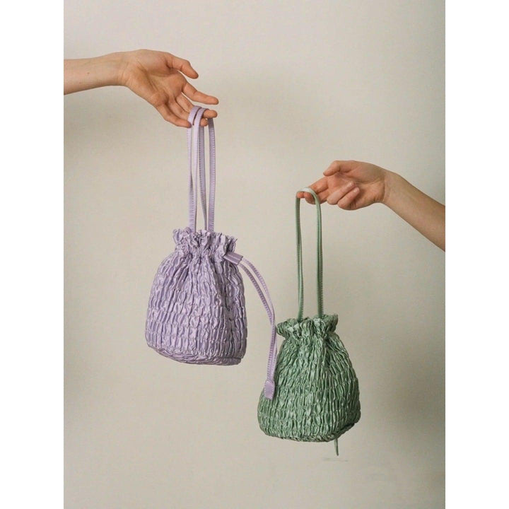 Women's Silk Pleated Drawstring Tote Shoulder Bag - Trendha