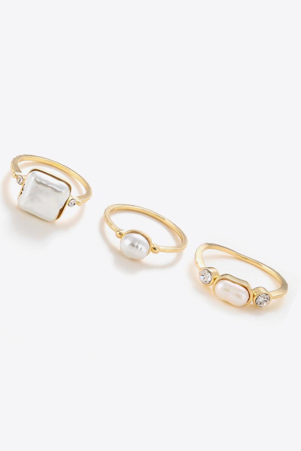 Pearl 18K Gold-Plated Ring Set - Trendha