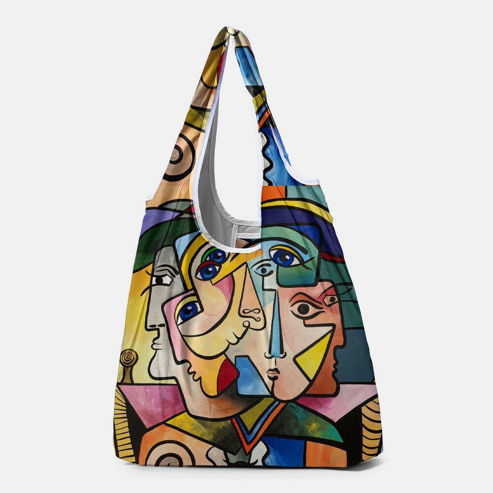 Women Abstract Figures Pattern Print Handbag Shoulder Bag Lightweight Shopping Cloth Bags - Trendha