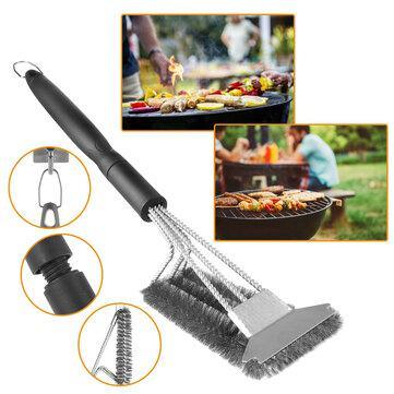 45cm 3-Head Barbecue Oven Grill Cleaning Brush Steel Wire Heads BBQ Clean Tool - Trendha