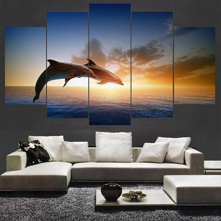 Dolphin Sunset Canvas Print Paintings Poster Wall Art Picture Home Decor Unframed - Trendha