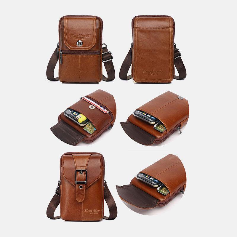 Men Genuine Leather Vintage Multi-card Slot 6.5 Inch Mini Phone Bag Crossbody Bag Waist Bag Cowhide Bag - Trendha