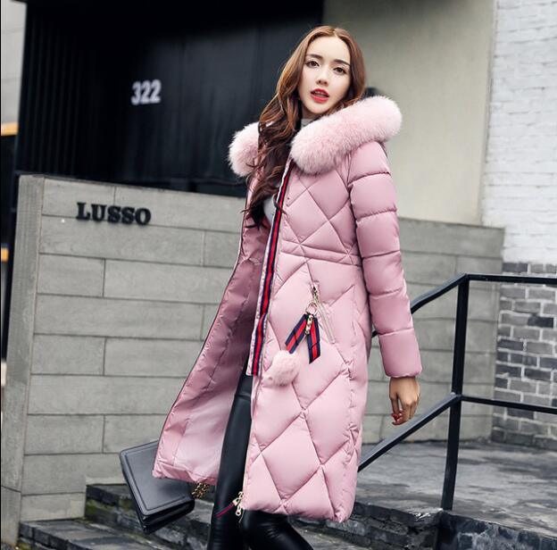 Over the knee and long section large fur collar cotton jacket down jacket - Trendha