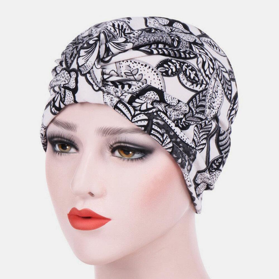 Women Cotton Colorful Pastoral Floral Pattern Casual Personality Elastic Brimless Beanie Scarf - Trendha