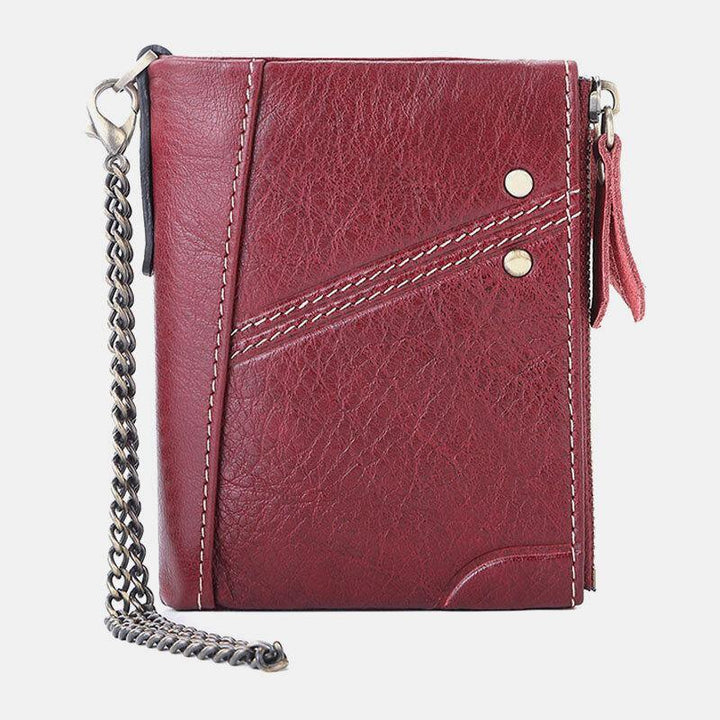 Men Genuine Leather RFID Blocking Anti-theft Retro Business Double Zipper Card Holder Wallet - Trendha