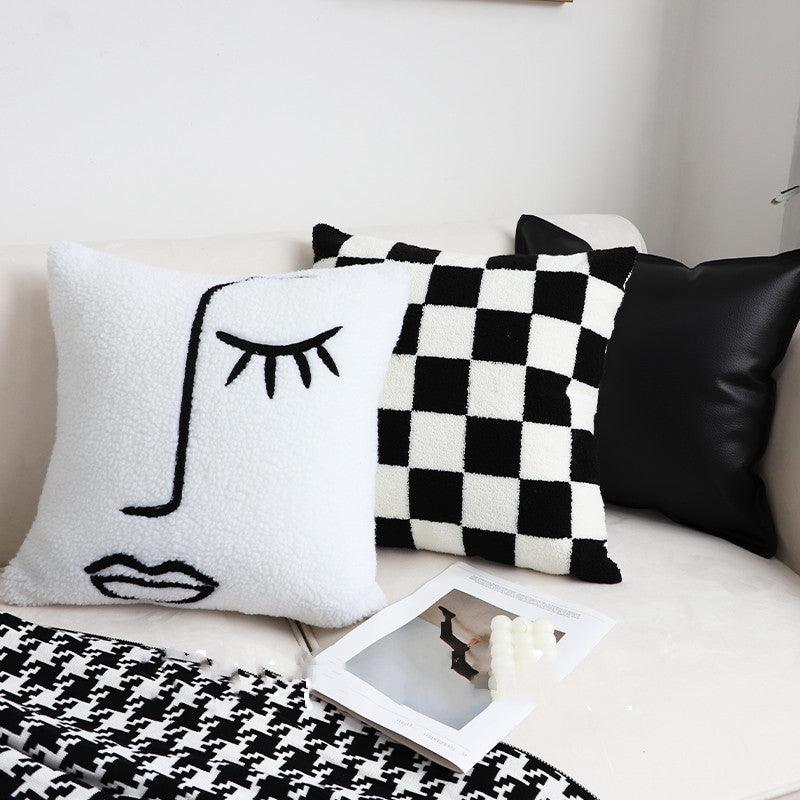 Black And White Simple Checkerboard Pillow Living Room Sofa - Trendha