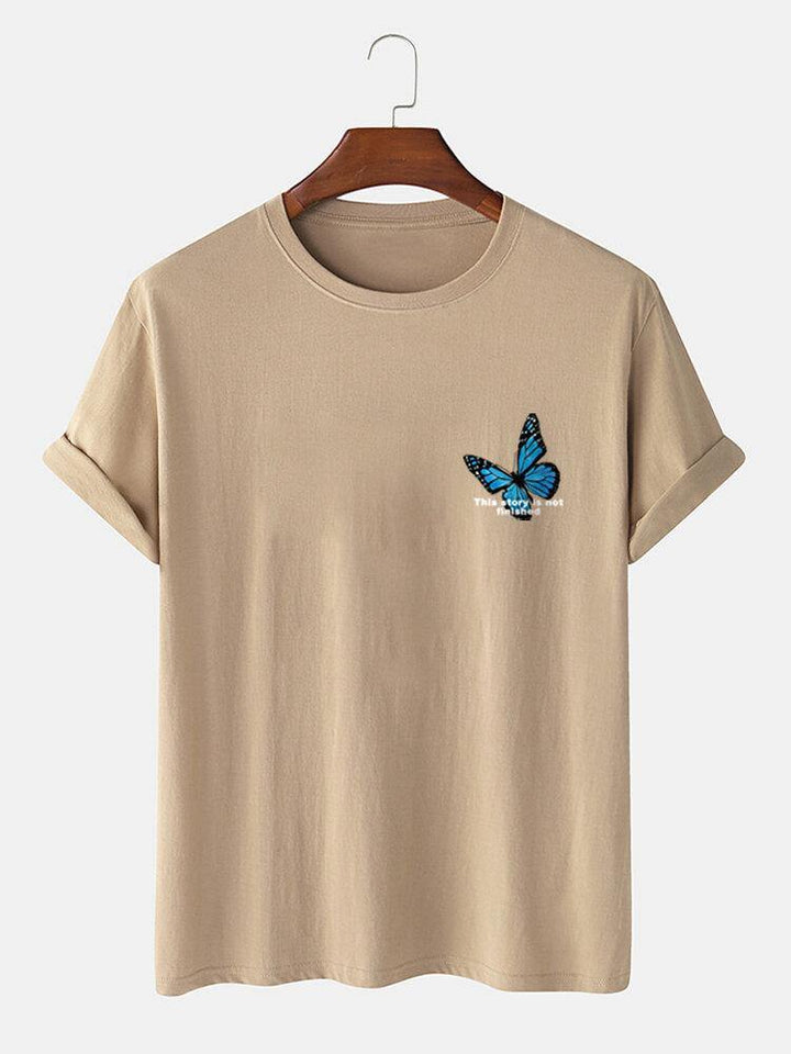 Mens 100% Cotton Butterfly Letter Graphics Short Sleeve T-Shirts - Trendha